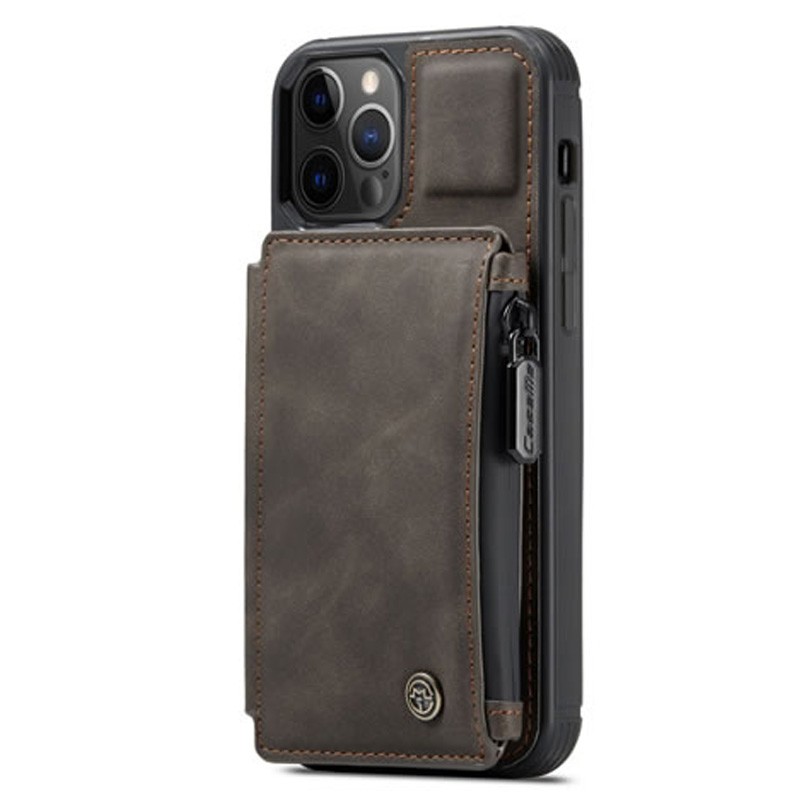 CaseMe Retro Zipper Wallet iPhone 12 - 12 Pro 6.1 inch Donkerbruin 01