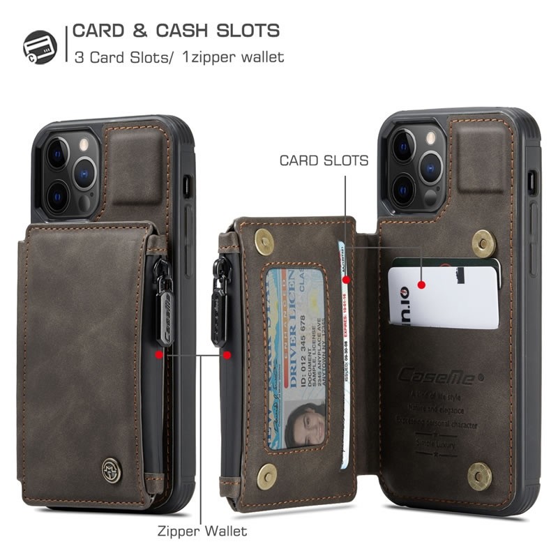 CaseMe Retro Zipper Wallet iPhone 12 - 12 Pro 6.1 inch Donkerbruin 05
