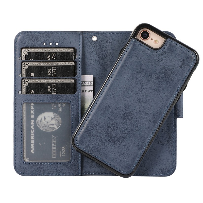 energie Raad Probleem Mobiq 2-in-1 Wallet Hoes iPhone SE (2022 / 2020)/8/7 Donkerblauw | iPhone -Cases.nl