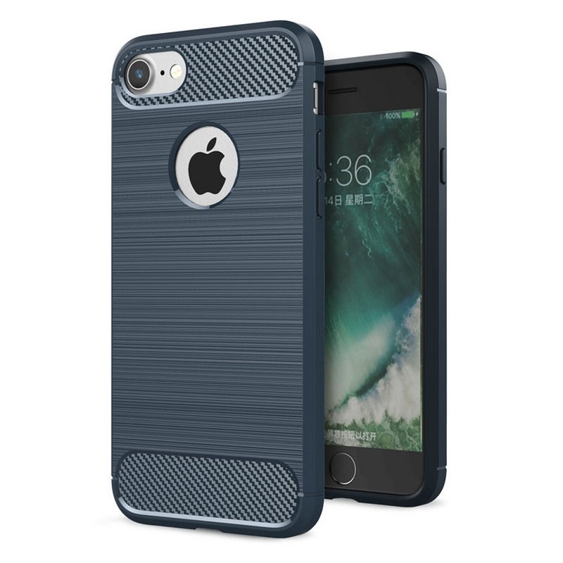 Mobiq - Hybrid Carbon iPhone 8/ 7 Plus Hoesje Blauw - 1