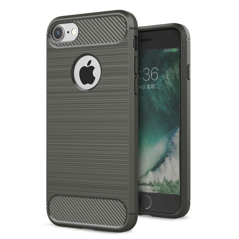 Mobiq - Hybrid Carbon iPhone 8/ 7 Plus Hoesje Grijs - 1