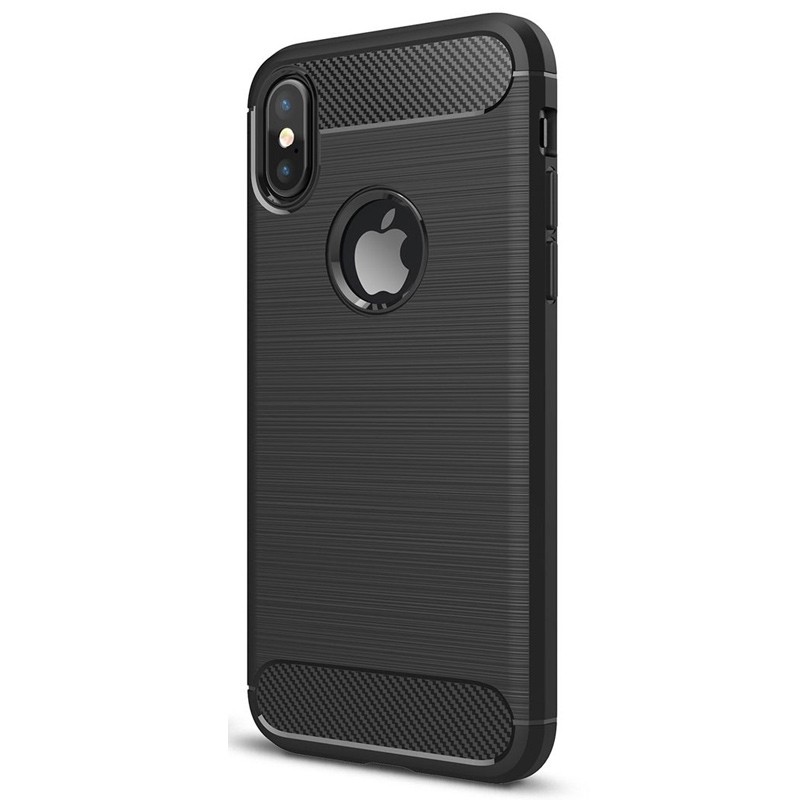 Mobiq - Hybrid Carbon TPU iPhone X/Xs Hoesje zwart 03
