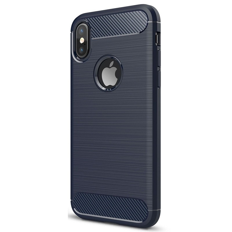 Mobiq - Hybrid Carbon TPU iPhone X/Xs Hoesje blauw 03