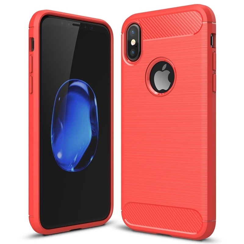 Mobiq - Hybrid Carbon TPU iPhone X/Xs Hoesje rood 01