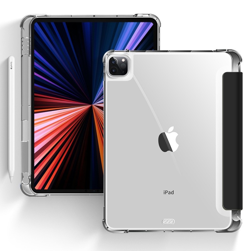 Mobiq - Transparante Trifold iPad Pro 12.9 inch (2021) Hoes Zwart - 1