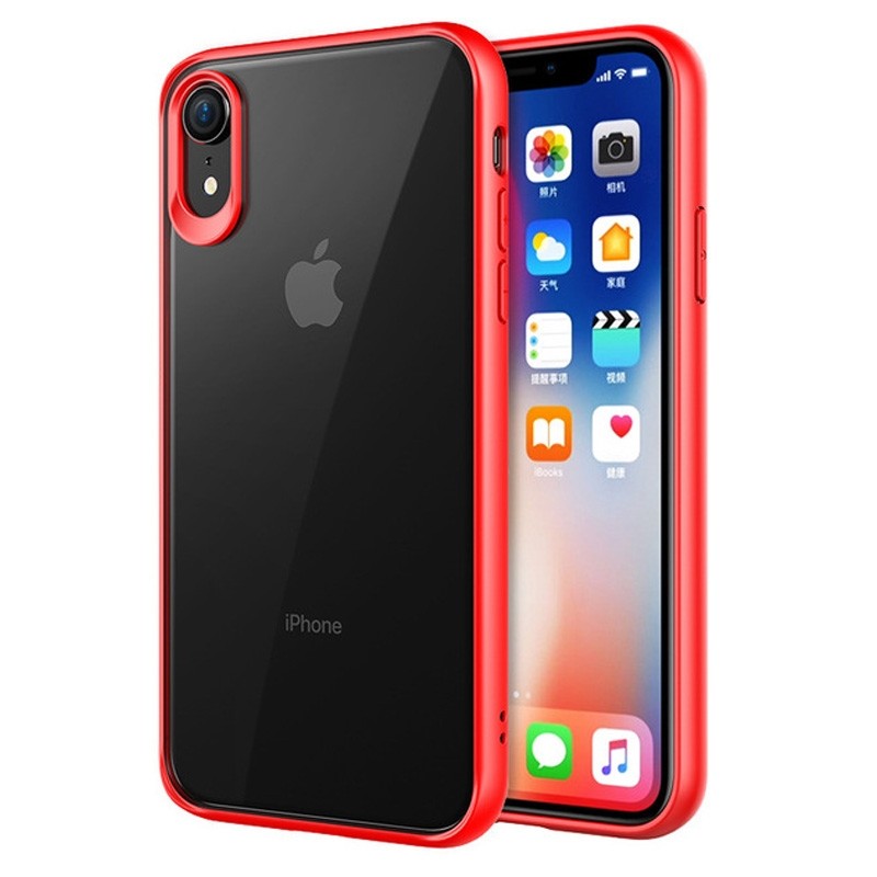 Mobiq Clear Rugged Case iPhone XR Rood Transparant 01