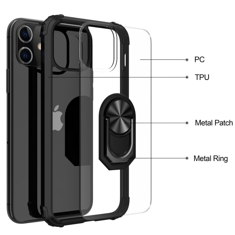 Mobiq Clear Hybrid Ring Hoesje iPhone 13 Zwart - 3