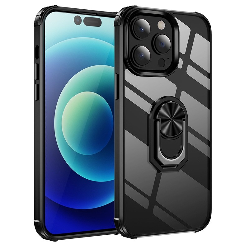 Mobiq - Clear Hybrid Ring Case iPhone 14 Pro Max Hoesje zwart 01
