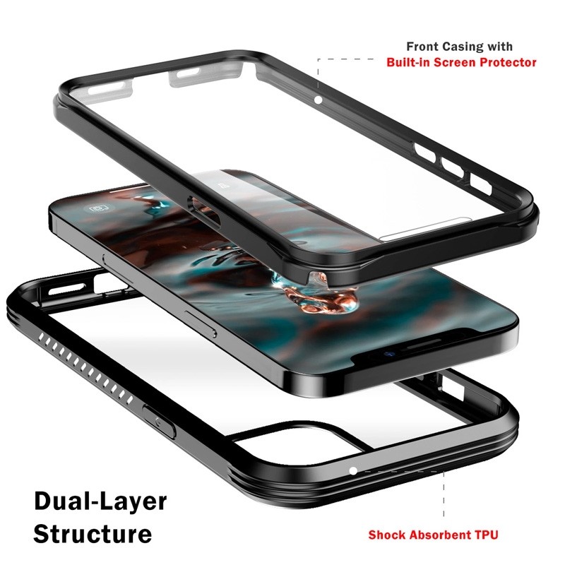 Mobiq Rugged 360 Graden Full Body Case iPhone 12 / 12 Pro 6.1 inch Transparant - 5