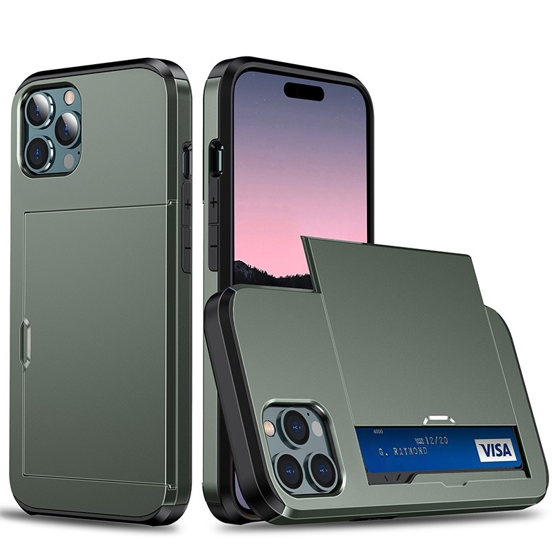 Mobiq - Hybrid Card iPhone 14 Pro Hoesje met Pashouder groen 01