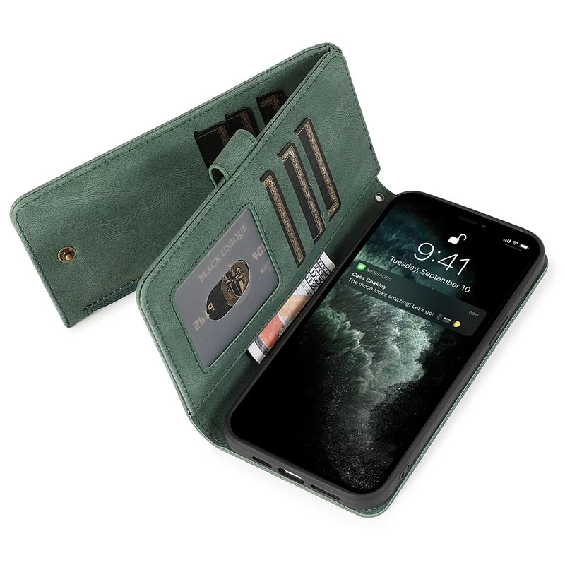 uitvegen vrijdag samenkomen Mobiq Zacht Leren iPhone 13 Mini Wallet Hoesje Groen | iPhone-Cases.nl