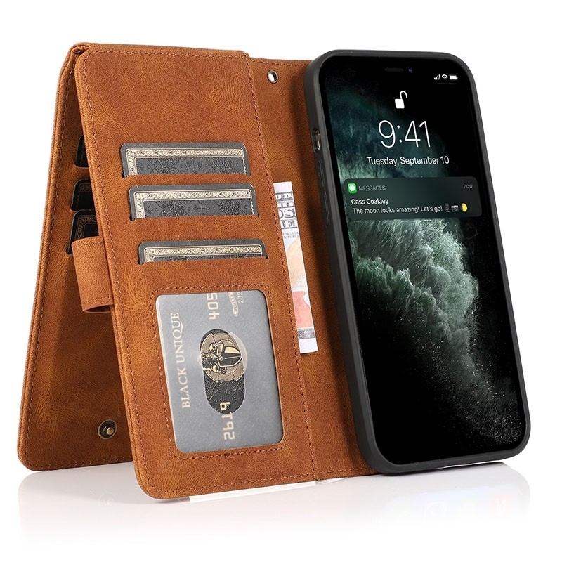 Mobiq Lederen Wallet Hoesje iPhone 14 Pro Bruin 01