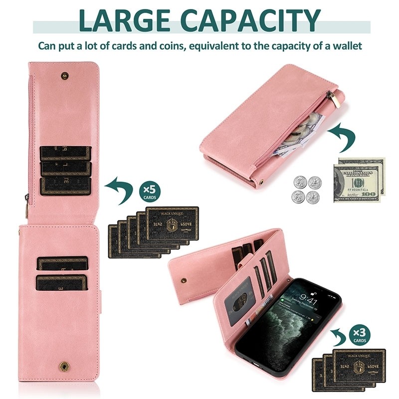 Mobiq Lederen Wallet Hoesje iPhone 14 Pro Roze 09