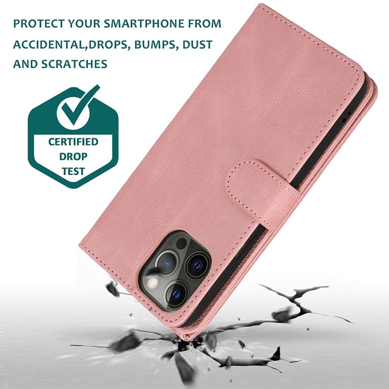 Mobiq Lederen Wallet Hoesje iPhone 14 Pro Roze 010