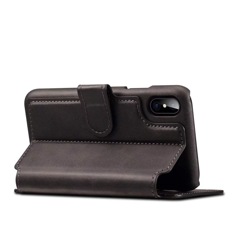Mobiq Premium Lederen iPhone X/Xs Wallet hoes Zwart 04