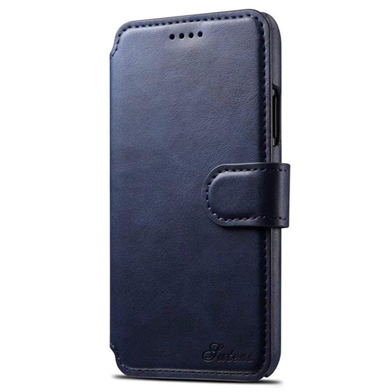 Mobiq Premium Lederen iPhone X/Xs Wallet hoes Blauw 01