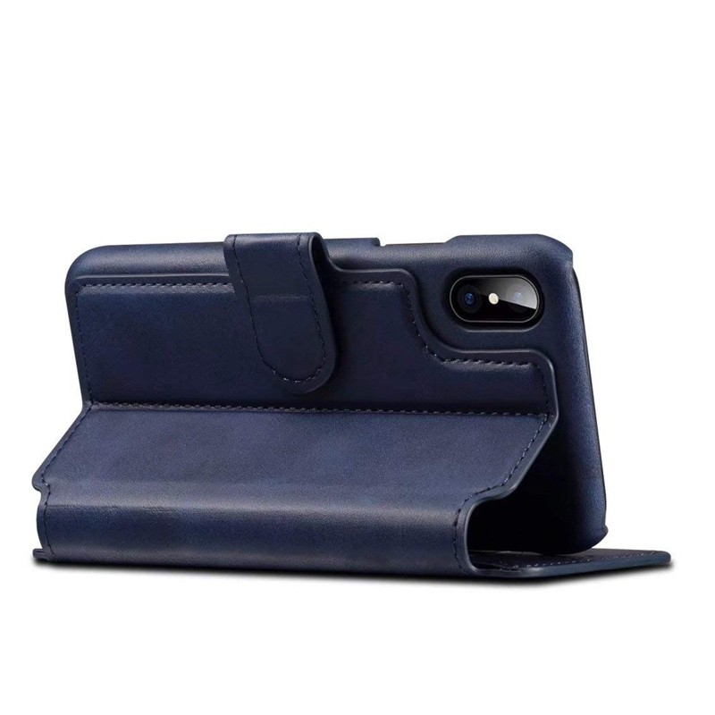 Mobiq Premium Lederen iPhone X/Xs Wallet hoes Blauw 04