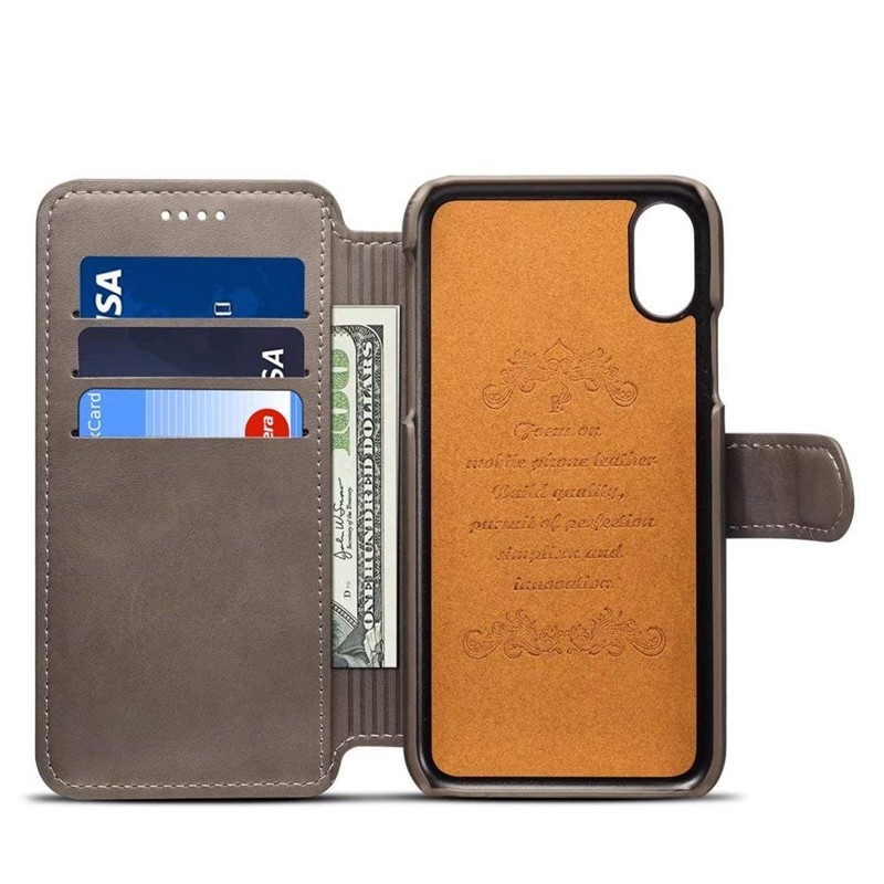 Mobiq Premium Lederen iPhone X/Xs Wallet hoes Grijs 03