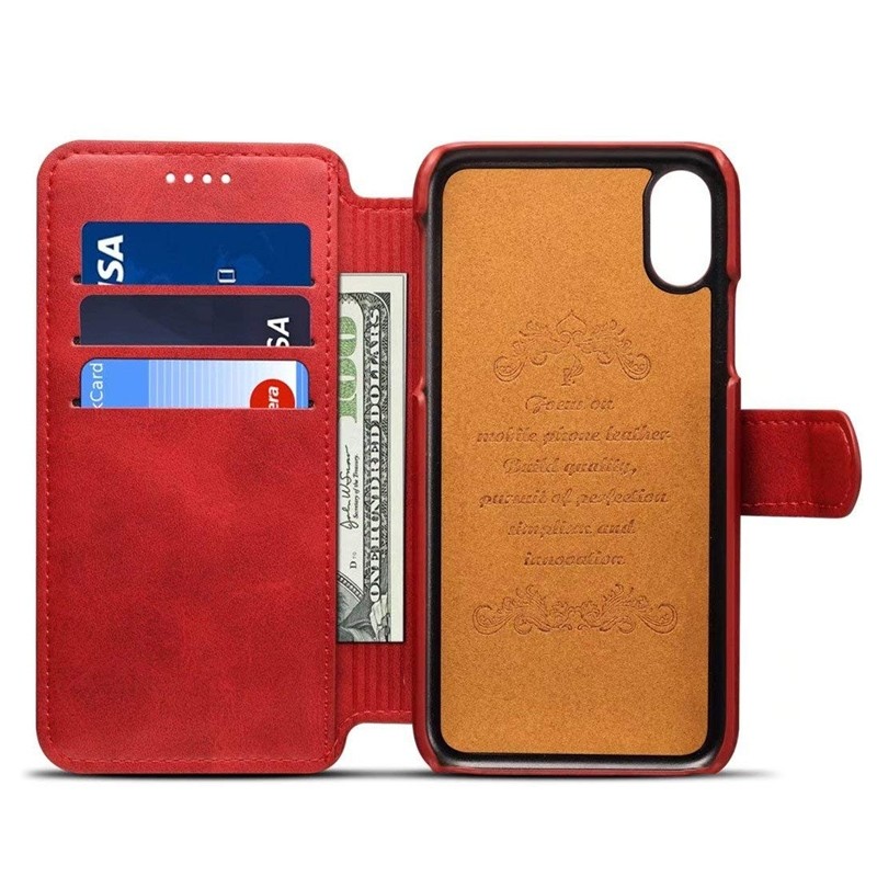 Mobiq Premium Lederen iPhone X/Xs Wallet hoes Rood 03