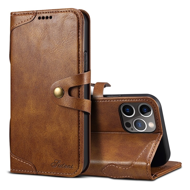 Mobiq Vintage Lederen Wallet iPhone 12 / 12 Pro Bruin - 3