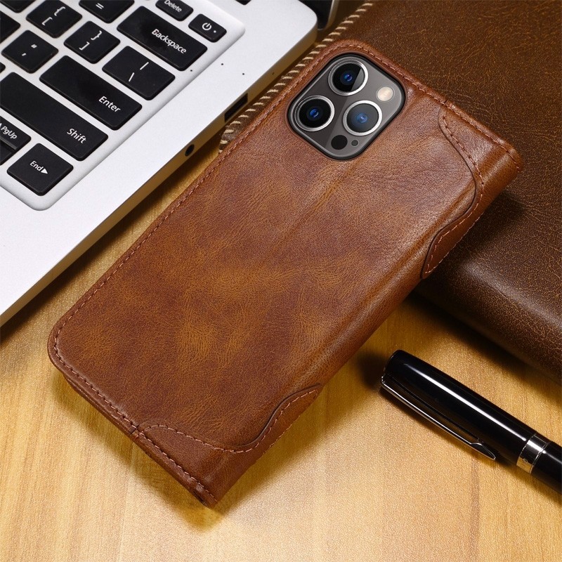 Mobiq Vintage Lederen Wallet iPhone 12 / 12 Pro Bruin - 6