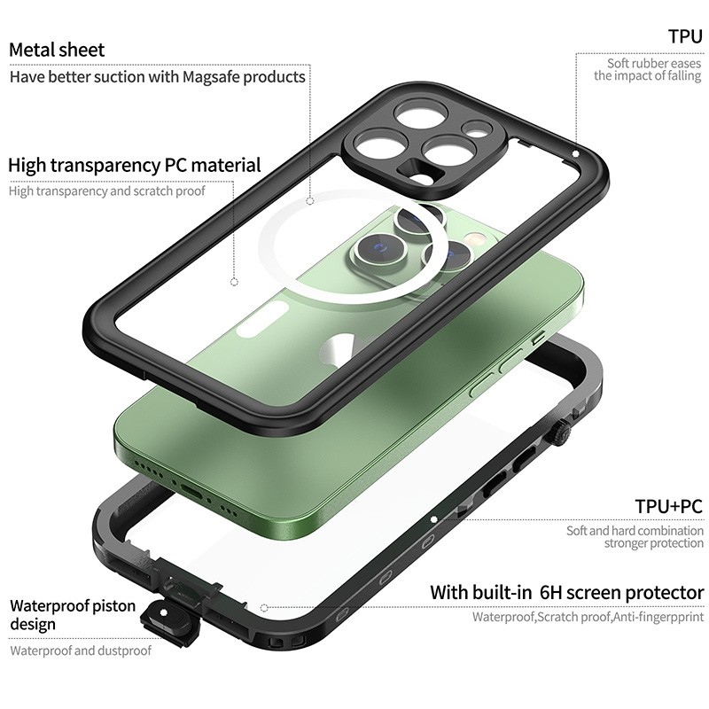 Mobiq Waterdicht Magsafe iPhone 14 Pro Max Hoesje Zwart - 6