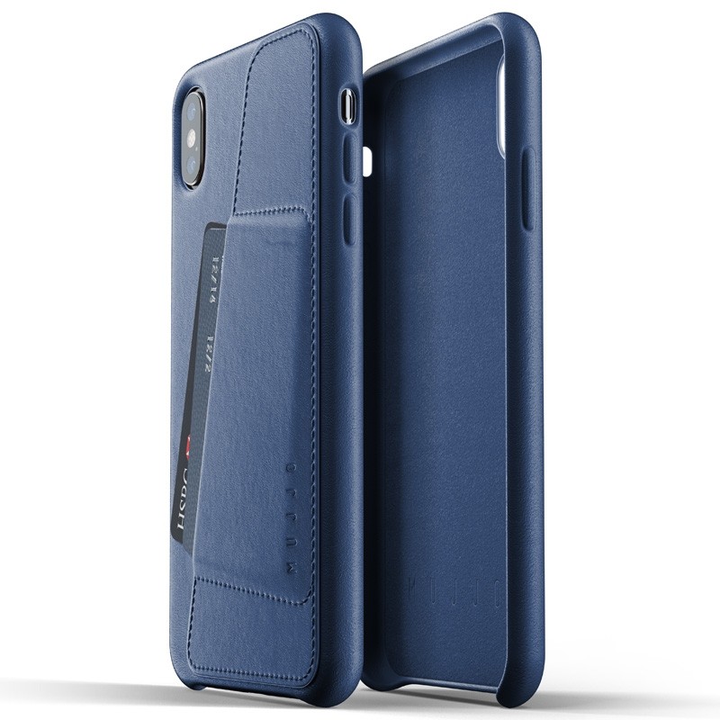 Mujjo Full Leather Wallet Case iPhone XS Max blauw 04