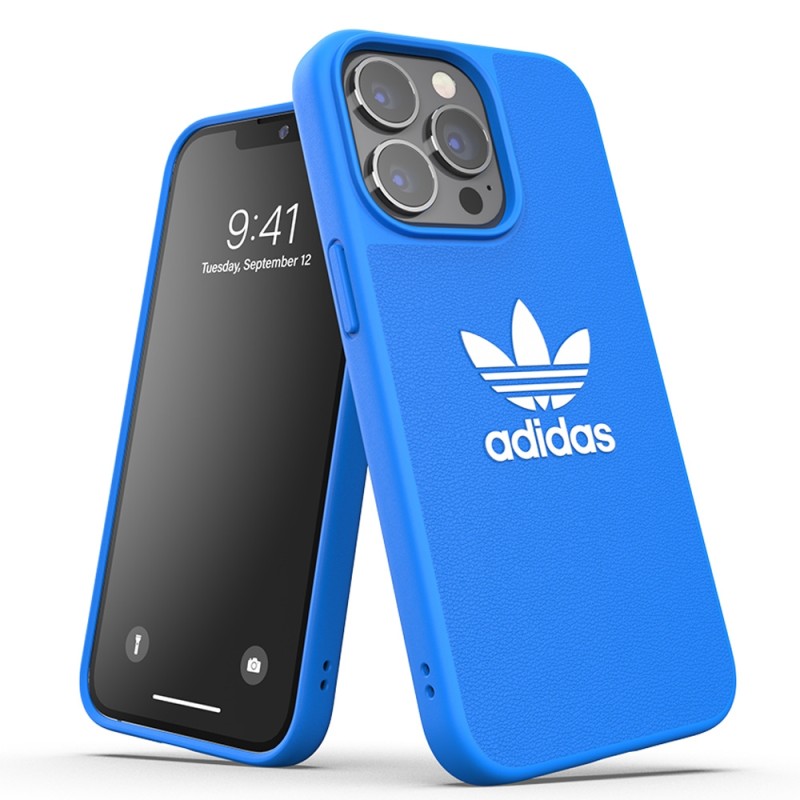 Adidas Moulded Case iPhone 13 Pro Blauw Wit logo 01