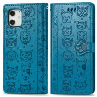 Mobiq Embossed Animal Wallet Hoesje iPhone 12 Pro Max Blauw - 1