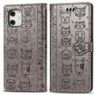 Mobiq Embossed Animal Wallet Hoesje iPhone 12 Mini Grijs - 1