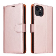 Mobiq - Lederen Wallet Hoesje iPhone 14 roze 01