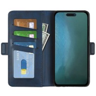 Mobiq - PU Lederen Wallet Hoesje met Sluiting iPhone 14 Pro blauw 01