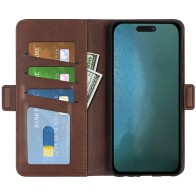 Mobiq - PU Lederen Wallet Hoesje met Sluiting iPhone 14 Pro Max donkerbruin 01