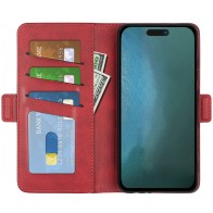 Mobiq - PU Lederen Wallet Hoesje met Sluiting iPhone 14 Pro rood 01